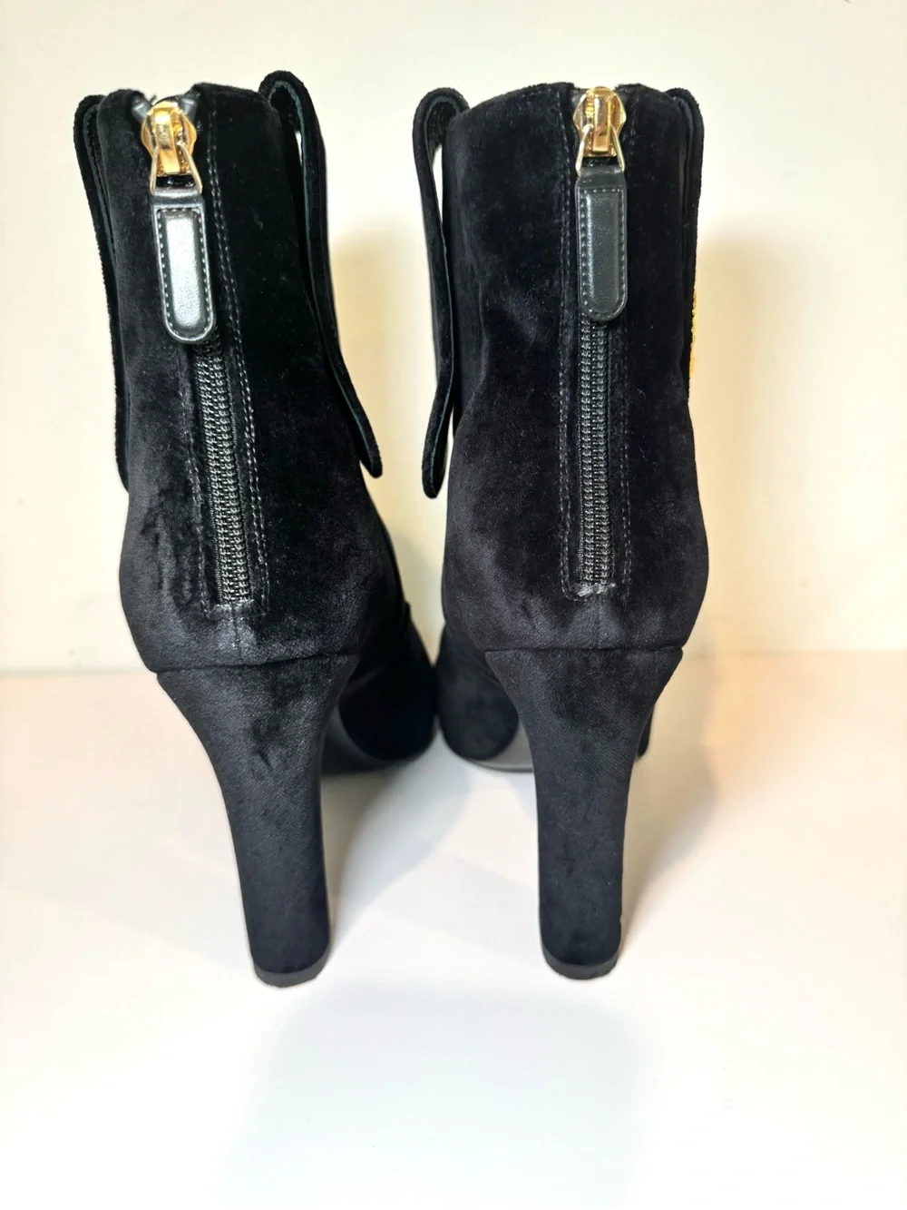 Chanel Black Velvet CC Logo Gold Medallion Coin Ankle Boots Sz 39